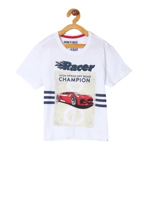 

Flying Machine Boys White Printed Round Neck T-shirt