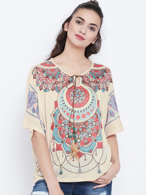 

Camey Women Cream-Coloured Printed Boxy Top