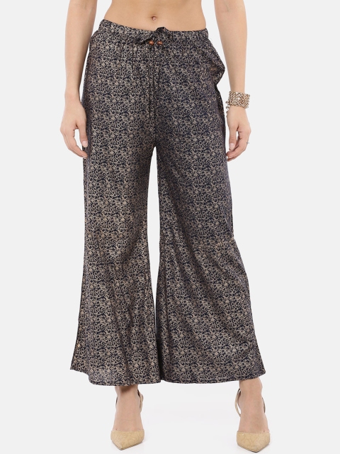 

GOLDSTROMS Women Navy Blue & Gold Printed Flared Palazzos