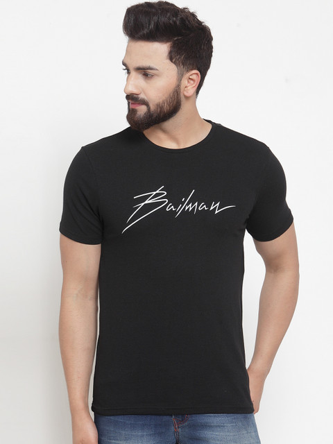 

DOOR74 Men Black Printed Round Neck T-shirt
