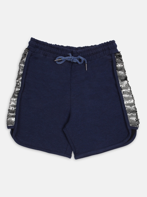 

Ziama Girls Navy Blue & Silver Embellished Regular Fit Hot Pants