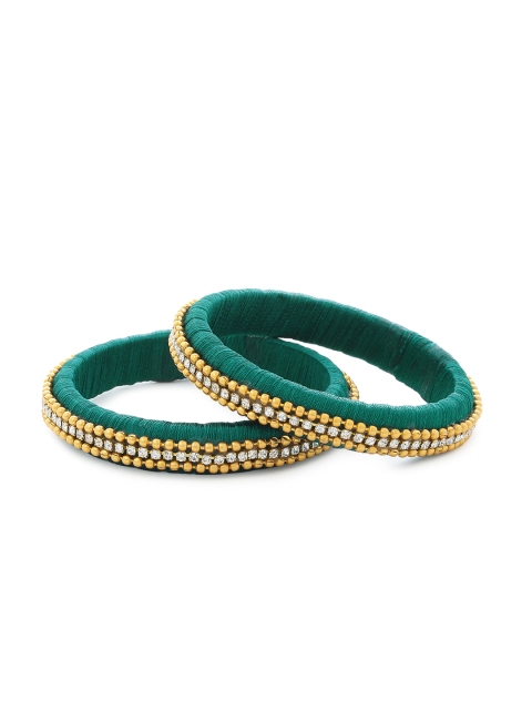 

AKSHARA Girls Set of 2 Green & White Stone-Studded Handcrafted Silk Thread Bangles