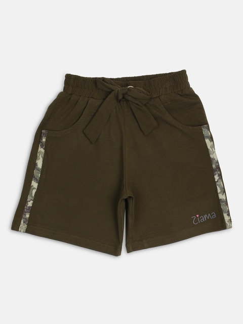

Ziama Girls Olive Green Solid Regular Fit Shorts