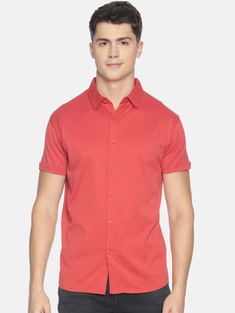 

T-Tog Men Coral Red Slim Fit Solid Casual Shirt