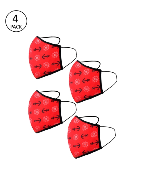 

naughty ninos Kids Pack Of 4 Reusable 3-Ply Cloth Mask, Red