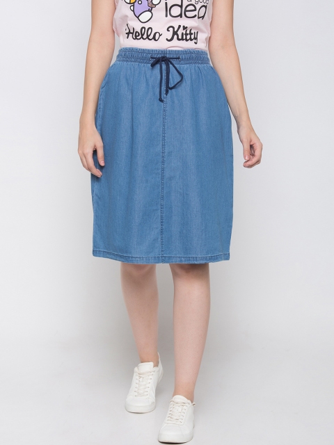 

Globus Women Blue Solid A-Line Knee-Length Denim Skirt