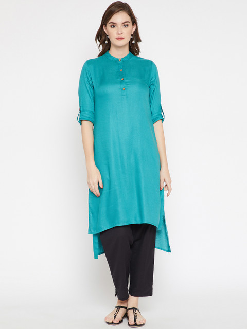 

RARE Women Teal Blue Solid Straight Kurta