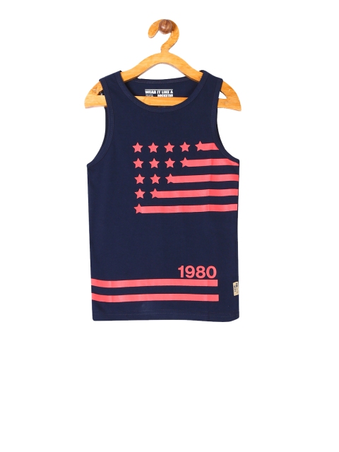 

Flying Machine Boys Navy Blue & Pink Printed Round Neck T-shirt