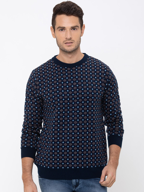 

Globus Men Navy Blue Printed Pullover Sweater