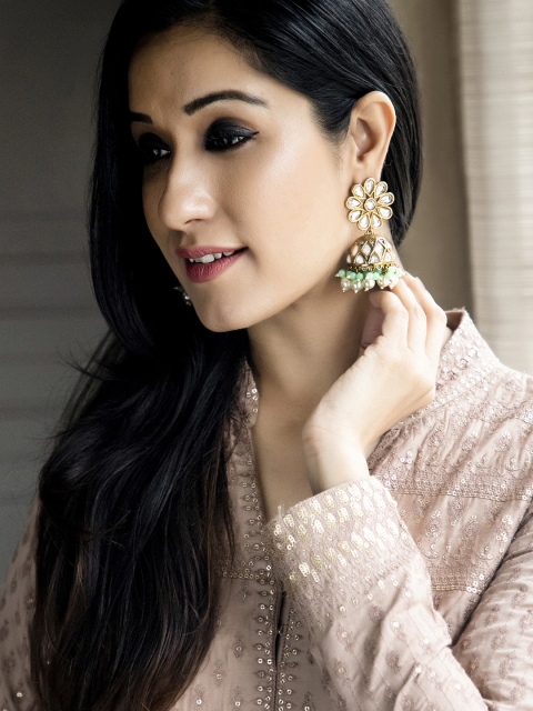 

Rubans Gold & White Handcrafted Floral Jhumkas