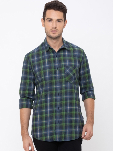 

Globus Men Green & Blue Regular Fit Checked Casual Shirt