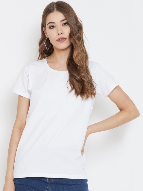 

Okane Women White Solid Round Neck T-shirt