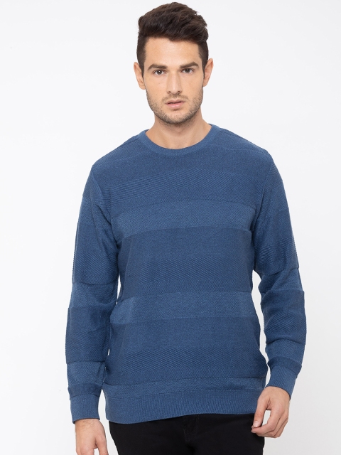 

Globus Men Navy Blue Striped Pullover Sweater