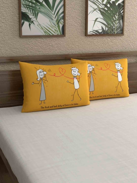 My Room Set of 2 Yellow & White Printed 210TC Pillow Covers
