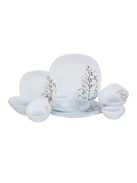 

Laopala White & Brown Printed 21 Pieces Autumnal Quadra Dinner Set