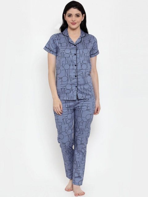 

Claura Women Blue & Black Printed Night suit