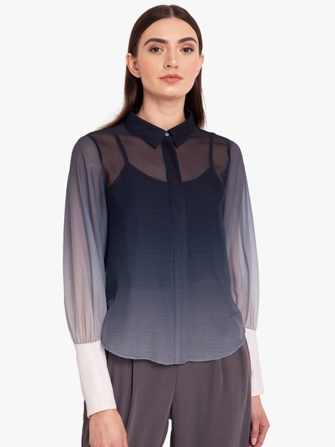 

Kazo Women Blue Regular Fit Ombre Printed Casual Shirt