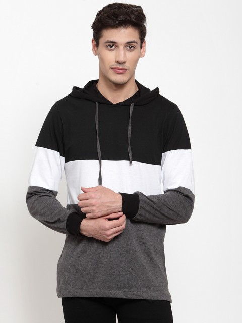 

Kalt Men Grey & Black Colourblocked Hood T-shirt