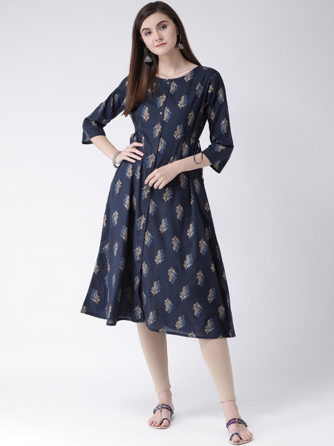 

Span Women Navy Blue Floral Printed A-Line Kurta