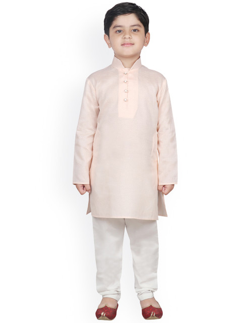 

SG YUVRAJ Boys Peach-Coloured & Off-White Printed Kurta with Pyjamas