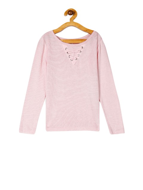

The Childrens Place Girls Pink Solid Faux Lace-Up Knit Top