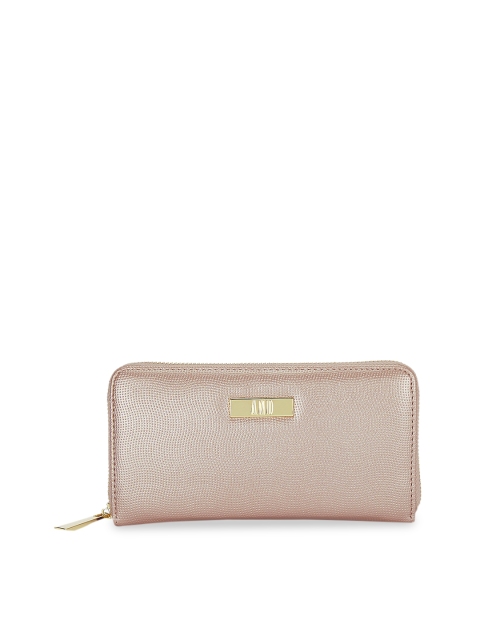 

AND Women Beige Textured Zip Around Wallet