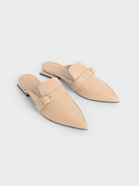 

CHARLES & KEITH Women Nude-Coloured Solid PU Mules