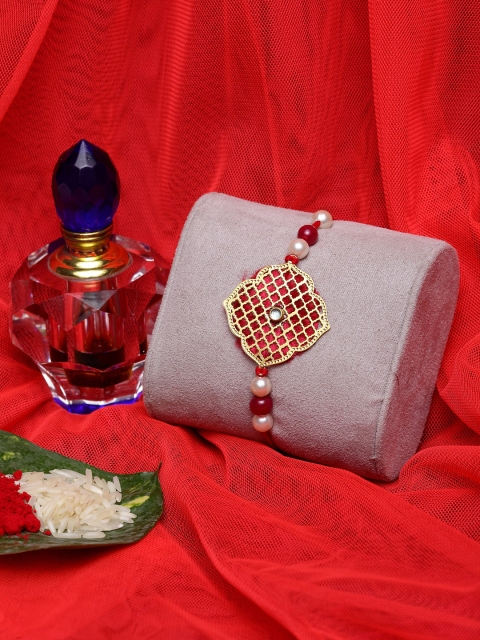 

PANASH Men Gold-Toned & Red Brass Gold-Plated Handcrafted Rakhi