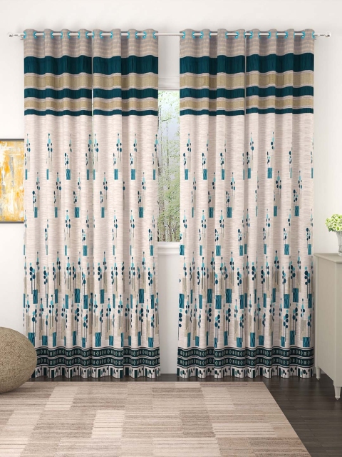 

Story@home Off-White & Blue Set of 4 Premium Jacquard 350GSM Room Darkening Eyelet Single Door Curtains