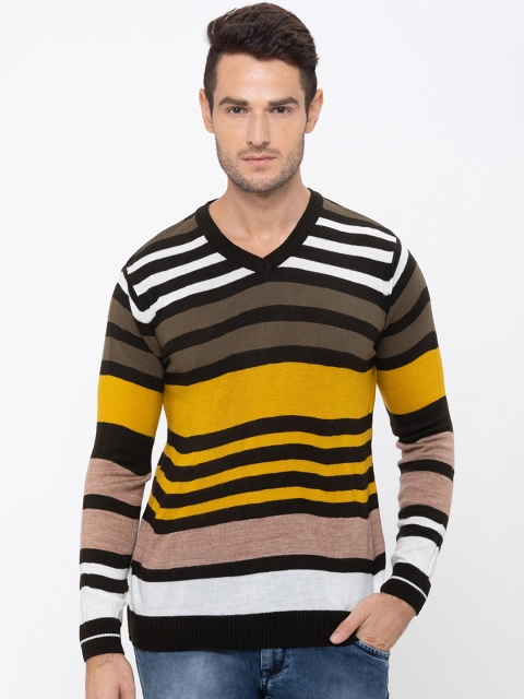

Globus Men Brown & Mustard Yellow Striped Pullover Sweater