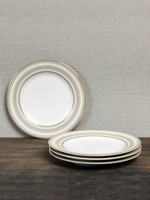 

Pure Home and Living Set of 4 Gold-Toned & Ivory White Riverton Dessert Plate