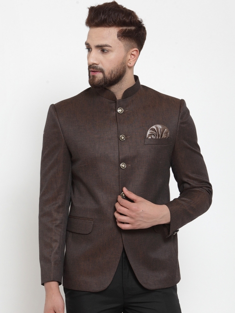 

KLOTTHE Men Brown Solid Slim-Fit Bandhgala Blazer
