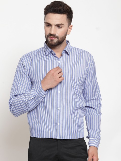 

JAINISH Men Blue & White Regular Fit Striped Formal Shirt