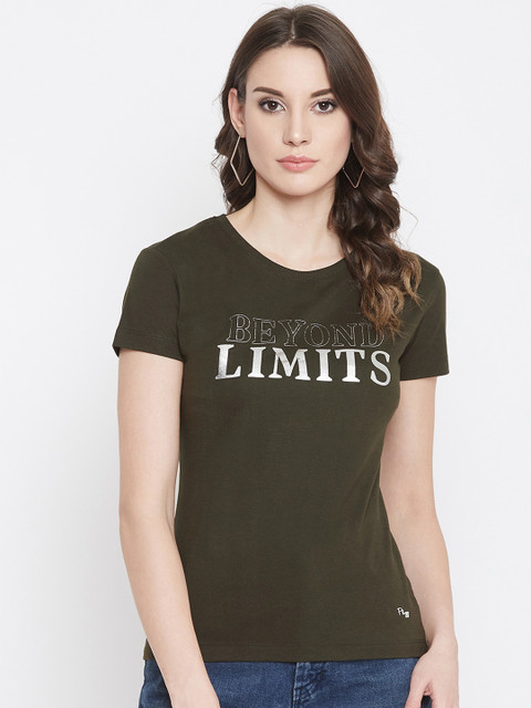 

Plagg Women Olive Green Printed Round Neck T-shirt