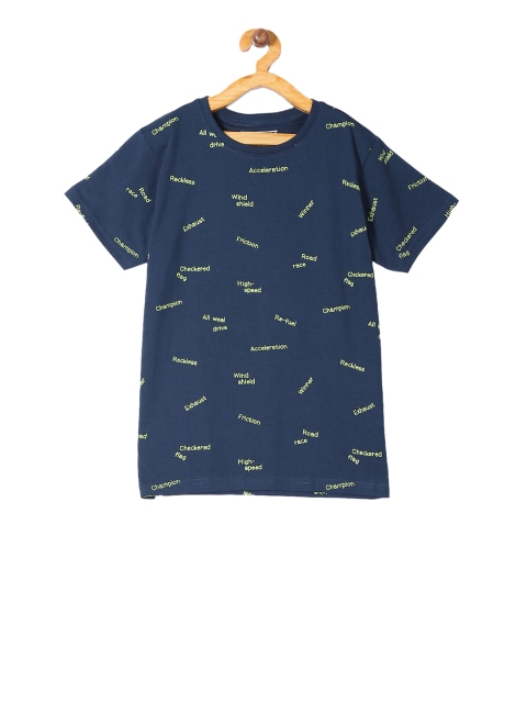 

Flying Machine Boys Navy Blue & Green Printed Round Neck T-shirt