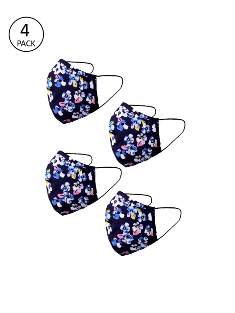 

naughty ninos Kids 4 Pcs Printed 3 Ply Reusable Cloth Masks, Navy blue