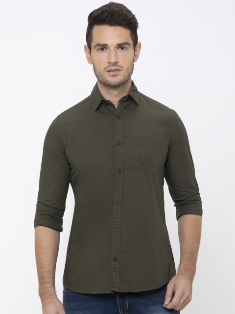 

Globus Men Olive Green Solid Regular Fit Casual Shirt