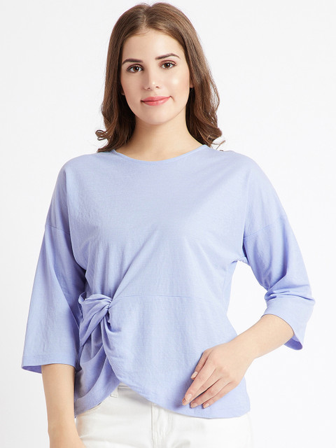 

COVER STORY Women Blue Printed Round Neck T-shirt