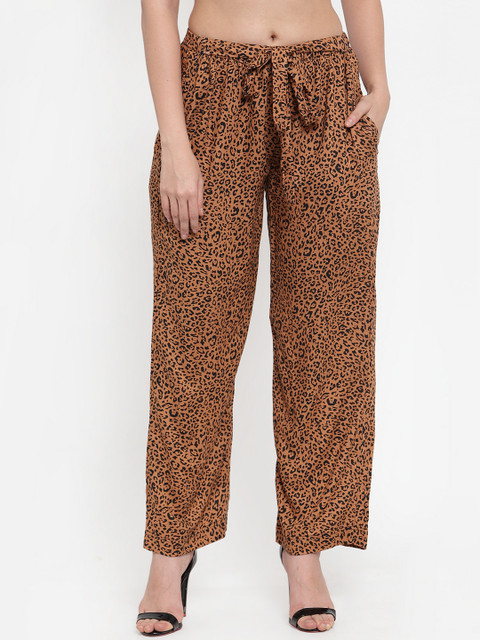 

Just Wow Women Brown & Black Animal Print Straight Palazzos