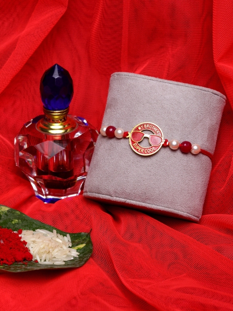 

PANASH Men Gold-Toned & Red Brass Gold-Plated Handcrafted Wraparound Rakhi