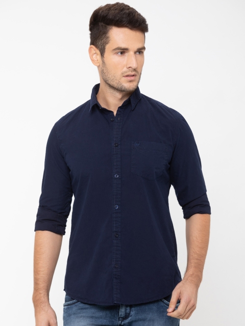 

Globus Men Navy Blue Regular Fit Solid Casual Shirt