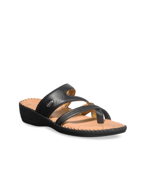 

Khadims Women Black Solid Leather Wedges