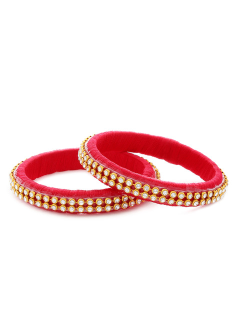 

AKSHARA Girls Set of 2 Red & White Stone-Studded Handcrafted Silk Thread Bangles
