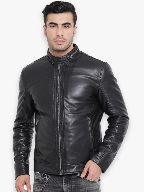 

Justanned Men Black Solid Lightweight Leather Jacket