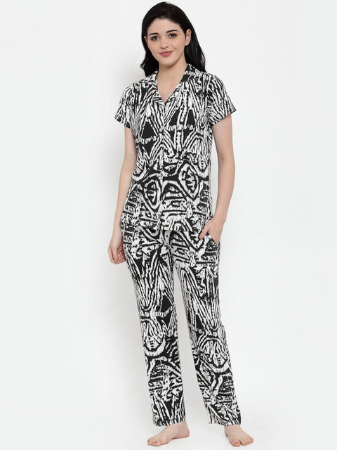 

Claura Women White & Black Printed Night suit