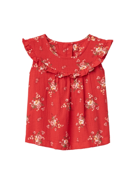 

GAP Girls Red Floral Dobby Ruffle Pure Cotton Top