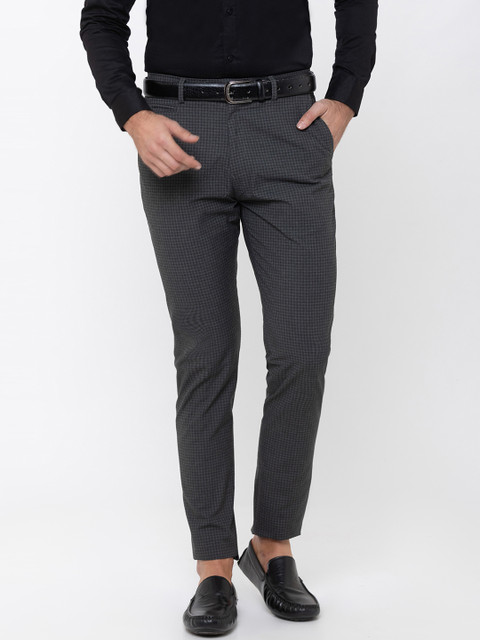 

Globus Men Grey Straight Fit Checked Regular Trousers
