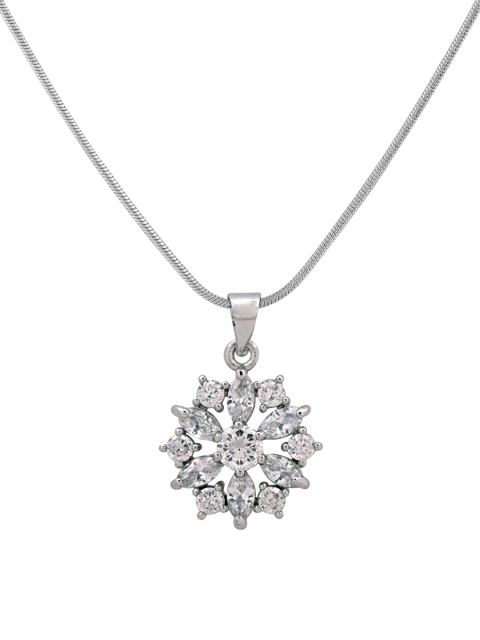 

Sia Art Jewellery Silver-Plated American Diamond Floral Pendant With Chain