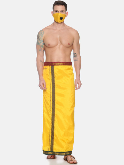 

Sethukrishna Men Gold-Coloured Solid Readymade Dhoti With 3Layer Anti-Dust Mask