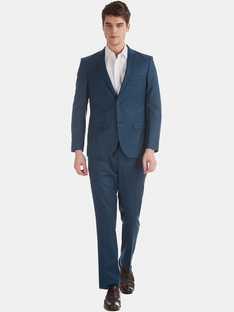 

AD By Arvind Men Blue Solid Regular-Fit Single-Breasted Formal Suit